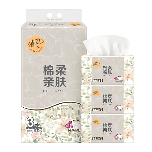 清风 棉柔系列4层110抽/包*3抽取式面巾纸
